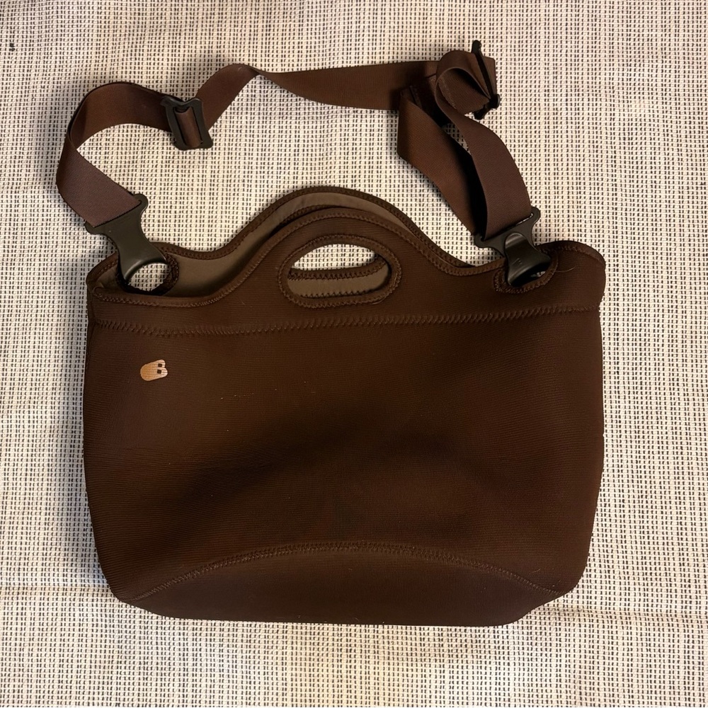 Brown Neoprene Crossbody Tote with Adjustable Strap